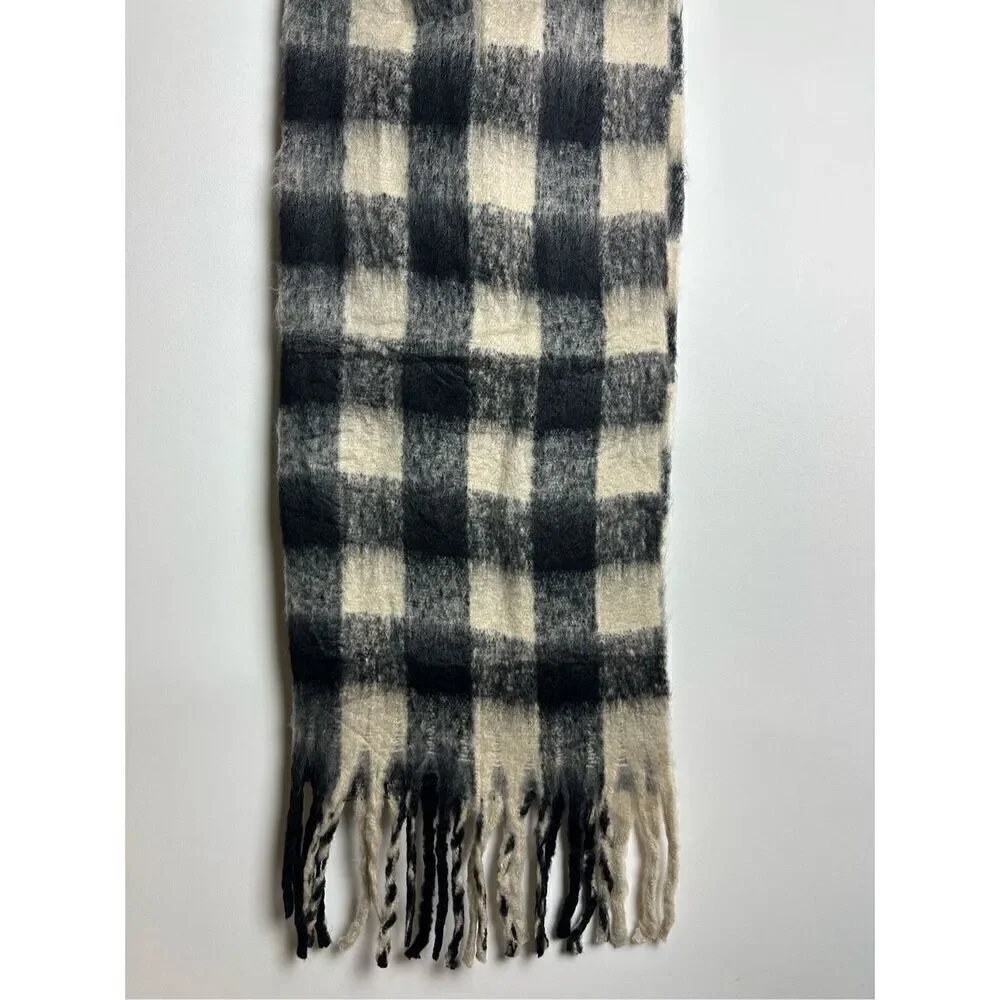 Black and cream Plaid oversized scarf